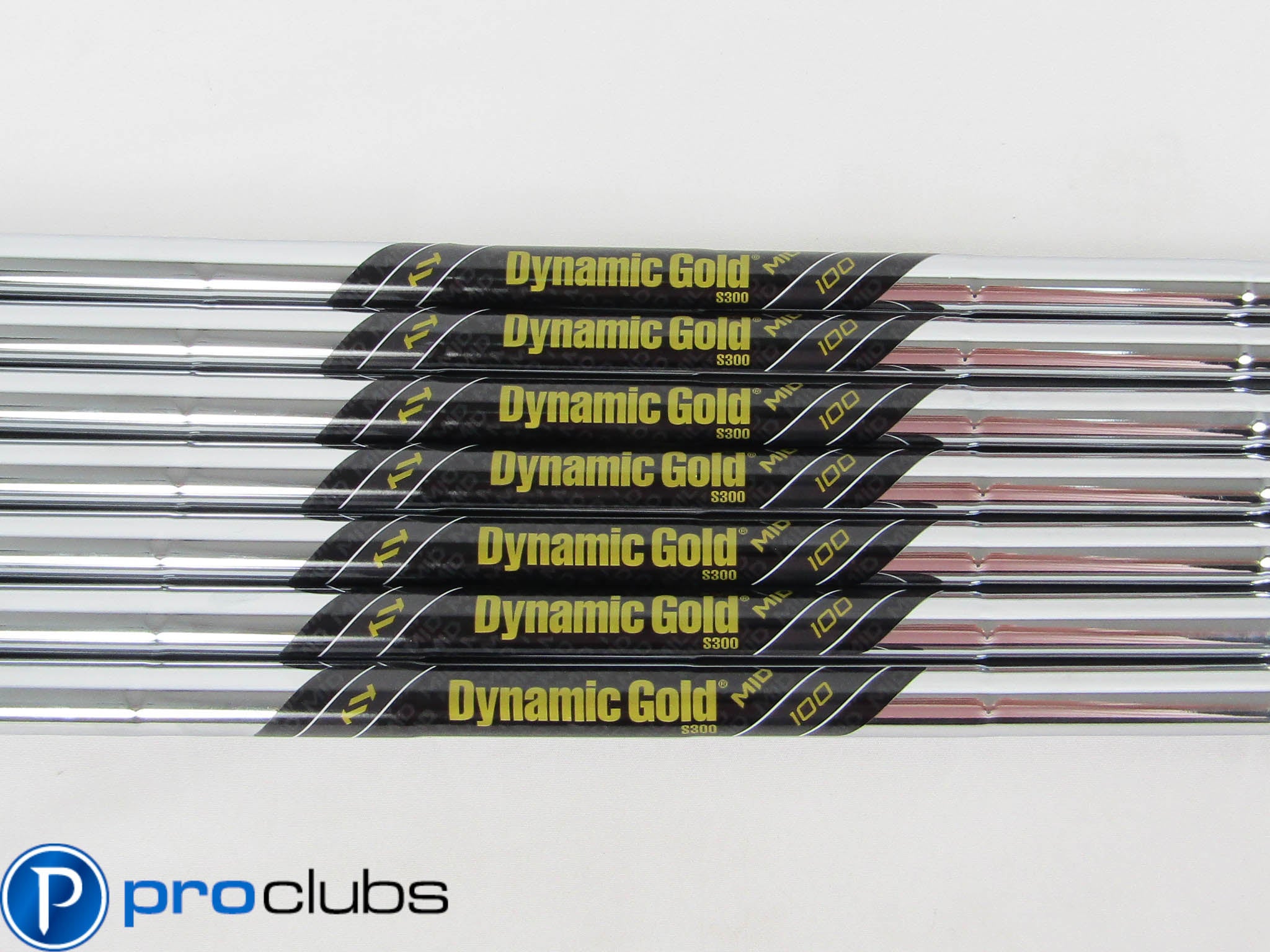7pc NEW DYNAMIC GOLD MID 100 S300 STIFF FLEX STEEL IRON SHAFTS .370 #459042
