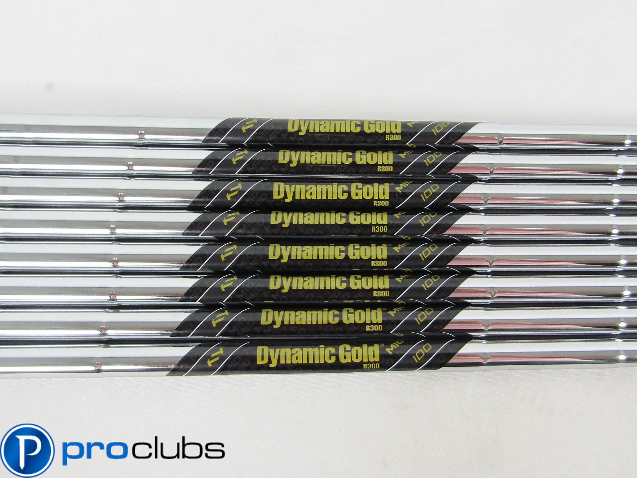 8pc NEW DYNAMIC GOLD MID 100 R300 REGULAR FLEX STEEL IRON SHAFTS .370 #459034