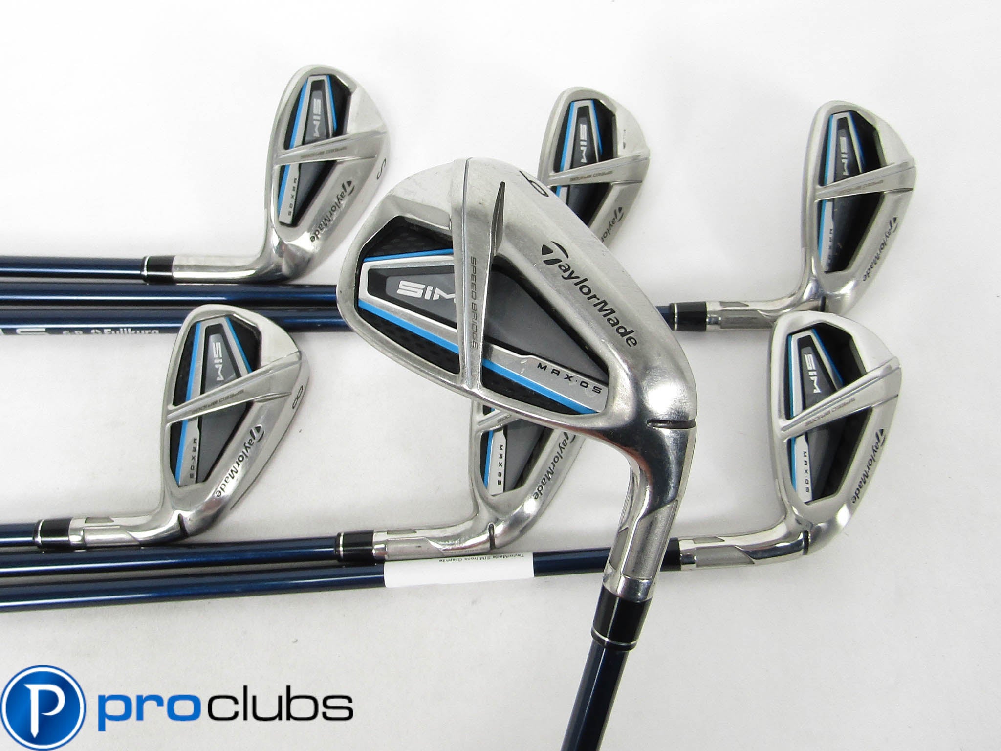 TAYLORMADE SIM MAX OS IRONS 6-PW,AW,SW GRAPHITE FUJIKURA VENTUS BLUE REGULAR