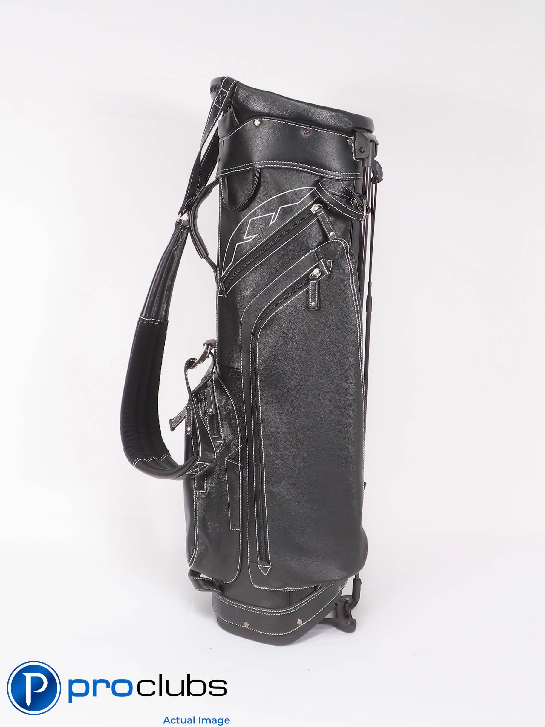Excellent! Sun Mountain 4-Way Black Leather Stand Golf Bag w/Single Strap 460775