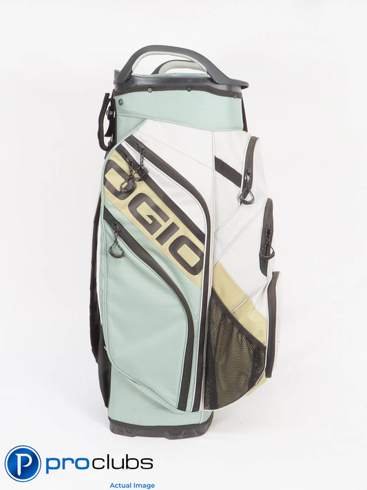 New! OGIO WOODE 15-Way Grey / Tan / Green Cart Bag w/ Rain Hood - 429709