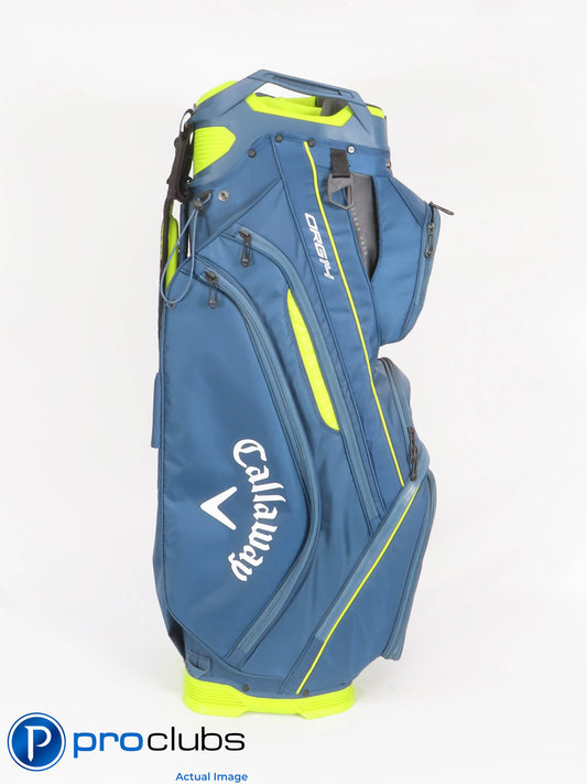 New! Callaway ORG14 14-Way Navy / Flo Yellow Cart Bag w/ Rain Hood - 429702